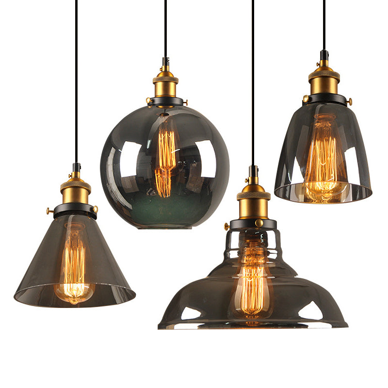 Luz de techo colgante de 1 luces para colgantes de vidrio claro de vidrio industrial para el comedor
