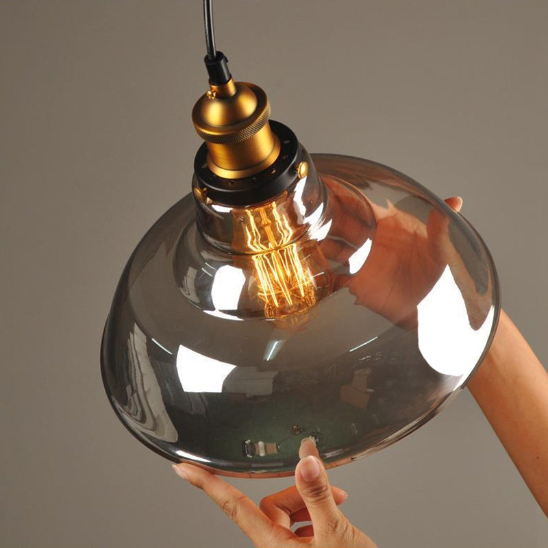 Luz de techo colgante de 1 luces para colgantes de vidrio claro de vidrio industrial para el comedor