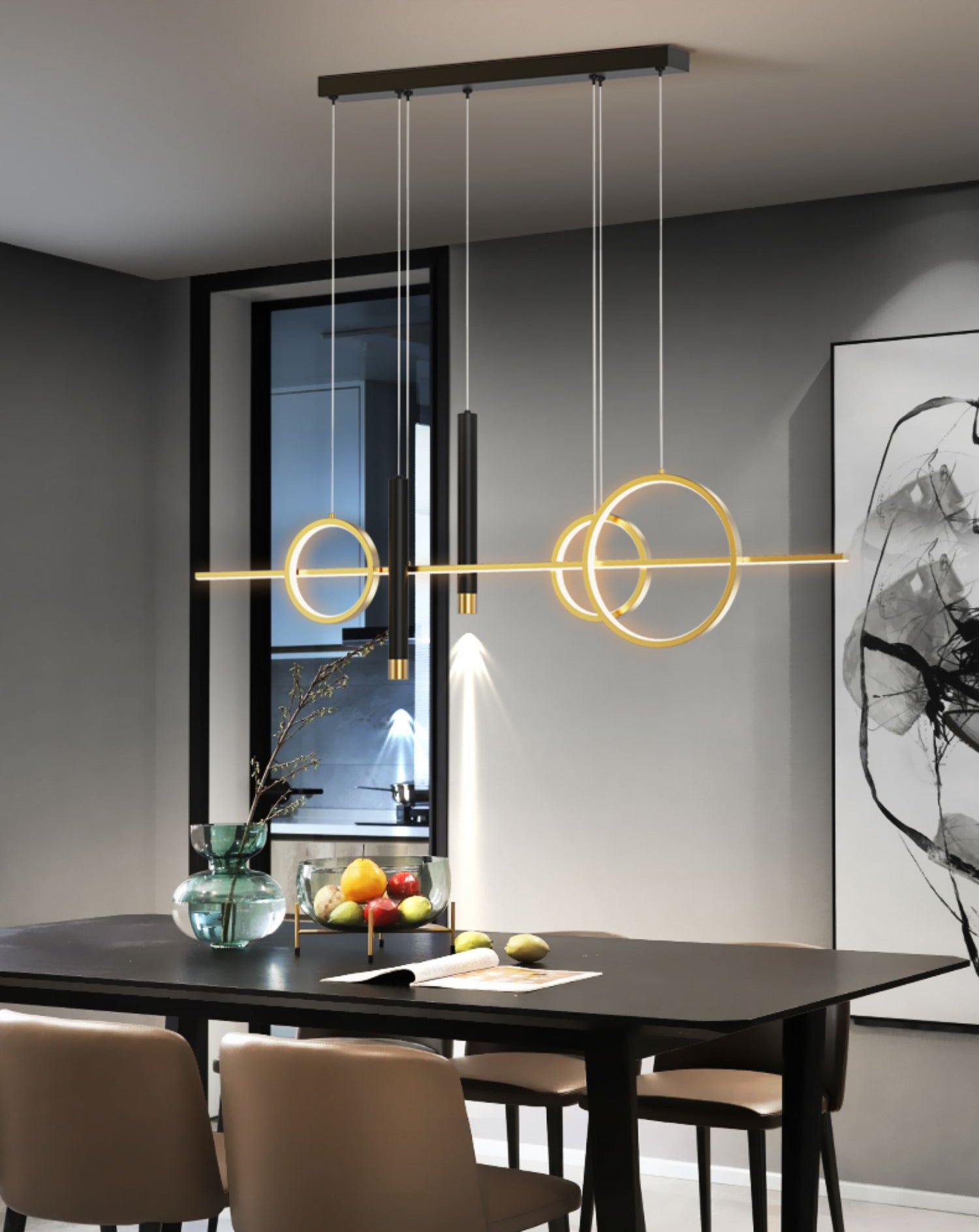 Black New Modern Island Chandelier Linear Aluminum Chandelier Lighting Fixture for Dining Room