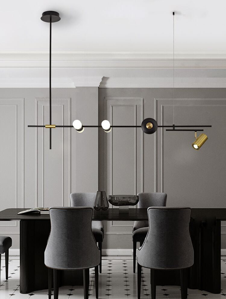 Luces colgantes de estilo contemporáneo de aluminio Fixtura de iluminación de isla lineal negra para comedor