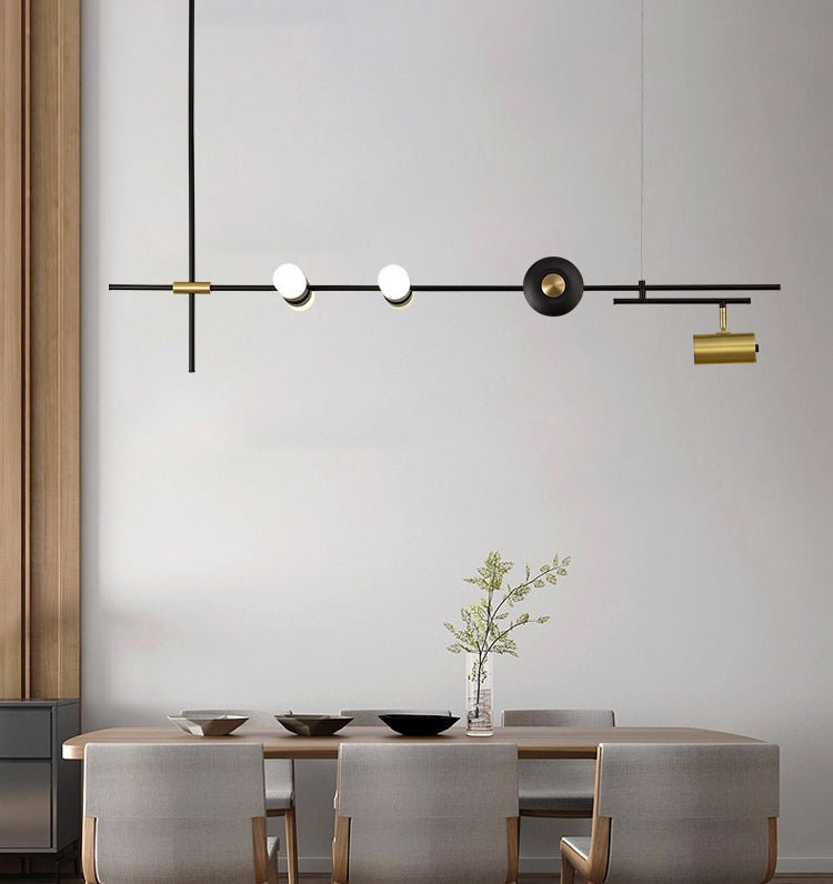 Luces colgantes de estilo contemporáneo de aluminio Fixtura de iluminación de isla lineal negra para comedor