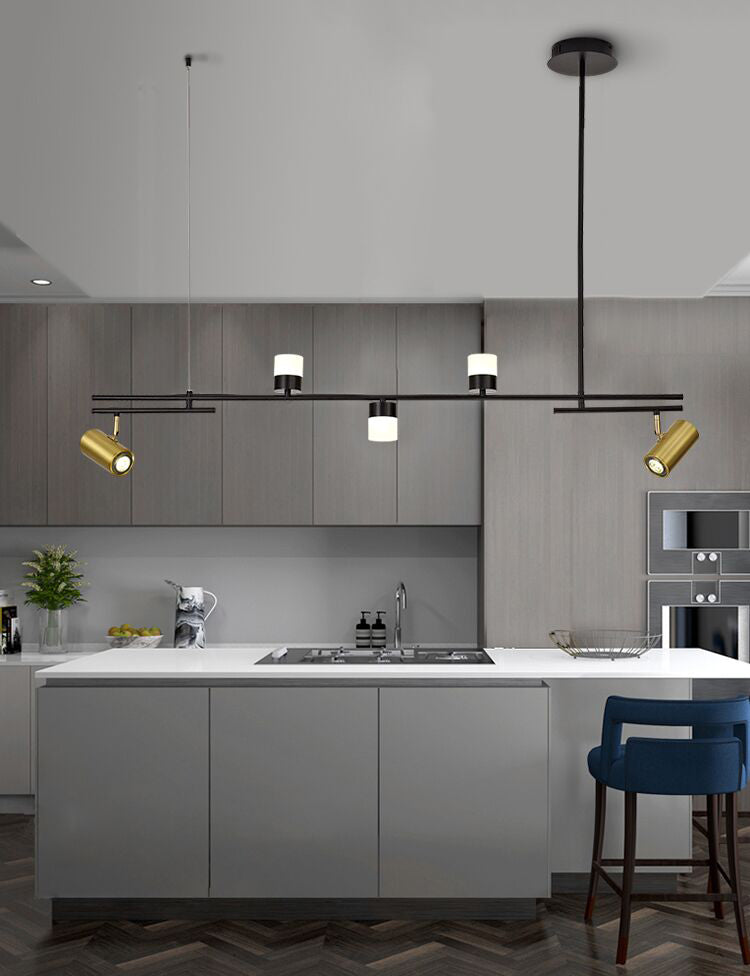 Luces colgantes de estilo contemporáneo de aluminio Fixtura de iluminación de isla lineal negra para comedor