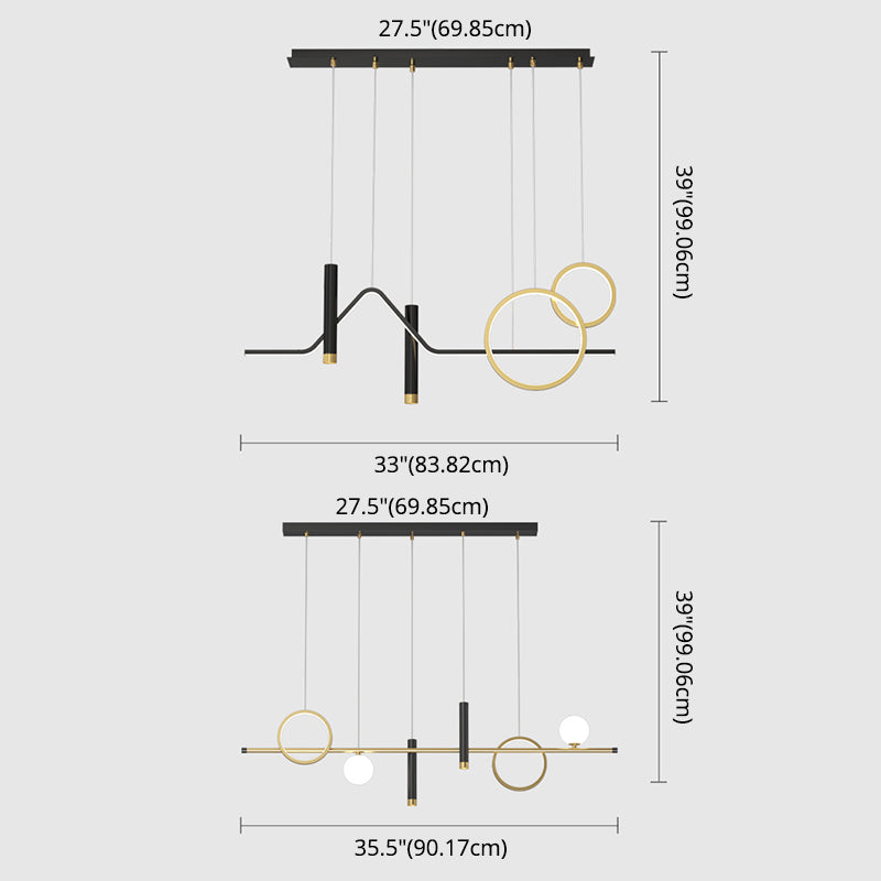Nuova lampada lampada a ciondolo in alluminio moderno in alluminio, lampada a lampadario nero lineare per la sala da ginnastica