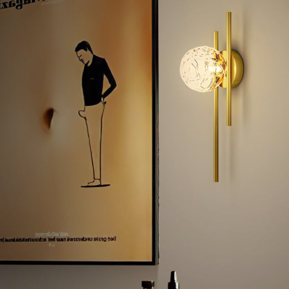 18" H Full Copper Wall Lamp Transparent Glass Globe Shade Nordic Style Metal Lines Sconce Lights for Bedroom