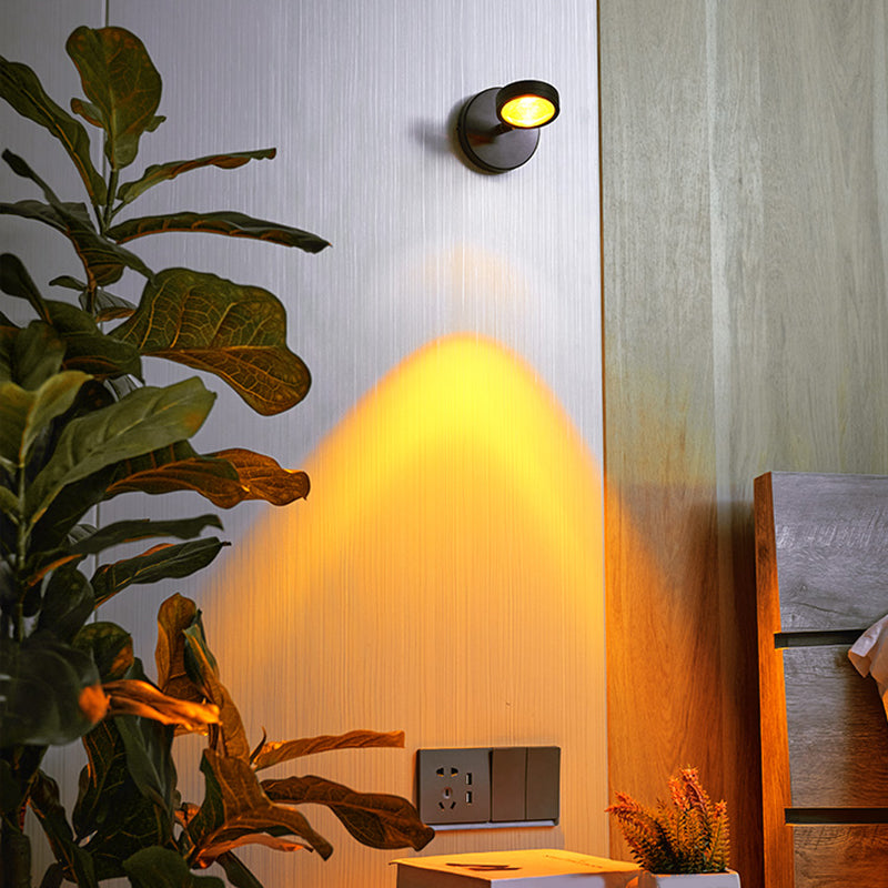 Round Sunset Projection Lamp Trendy Modern Metal Bedside LED Wall Light in Black