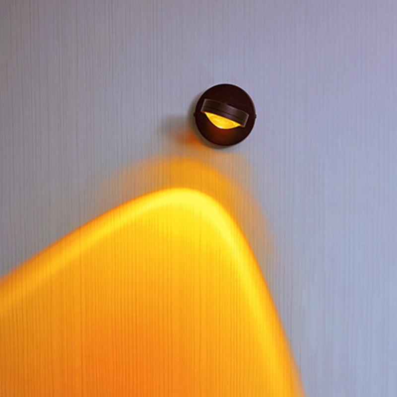 Round Sunset Projection Lamp Trendy Modern Metal Bedside LED Wall Light in Black