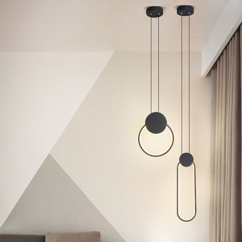 Zwart geometrische LED -hanglamp in modern eenvoudige smeedijzeren plafondlicht met acrylschaduw