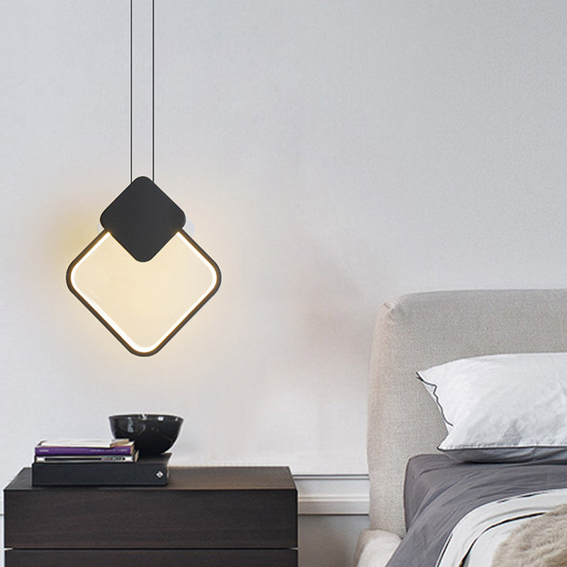 Zwart geometrische LED -hanglamp in modern eenvoudige smeedijzeren plafondlicht met acrylschaduw