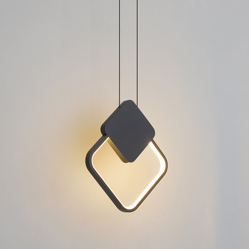 Zwart geometrische LED -hanglamp in modern eenvoudige smeedijzeren plafondlicht met acrylschaduw