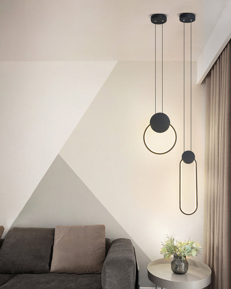 Zwart geometrische LED -hanglamp in modern eenvoudige smeedijzeren plafondlicht met acrylschaduw