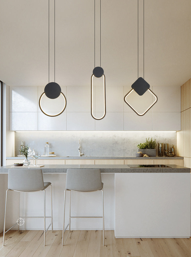 Zwart geometrische LED -hanglamp in modern eenvoudige smeedijzeren plafondlicht met acrylschaduw