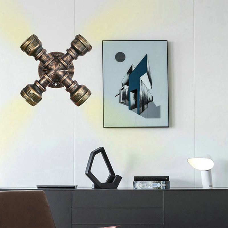 Bronze Pipe Wall Mounted Lamp Antique Style Metal Living Room Wall Light Sconce