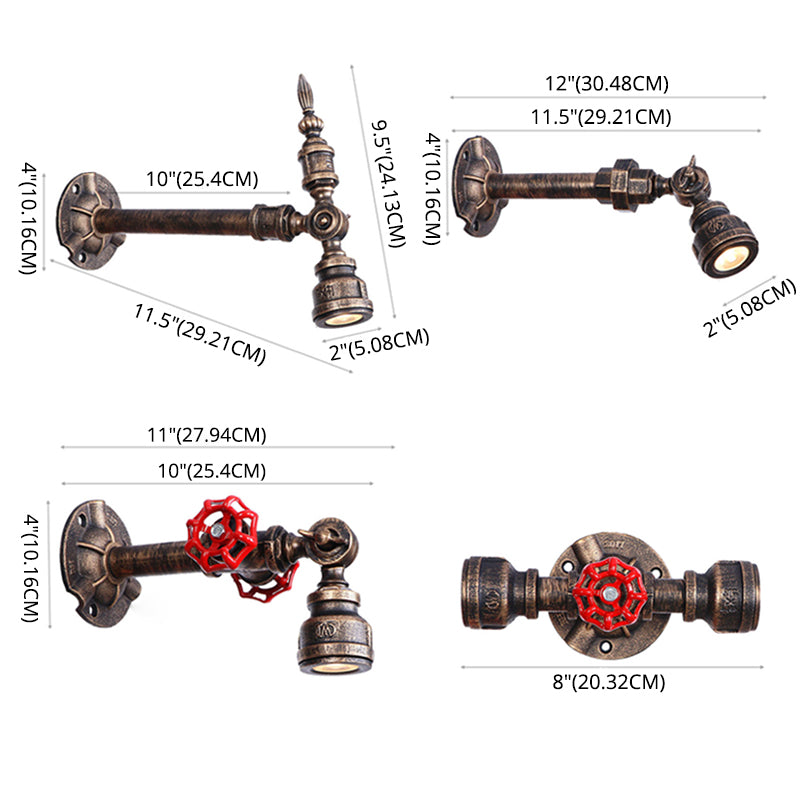 Bronze Pipe Wall Mounted Lamp Antique Style Metal Living Room Wall Light Sconce