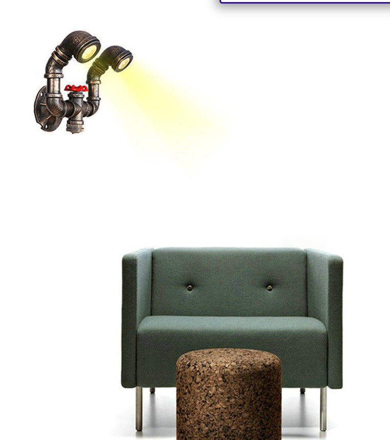 Bronze Pipe Wall Mounted Lamp Antique Style Metal Living Room Wall Light Sconce