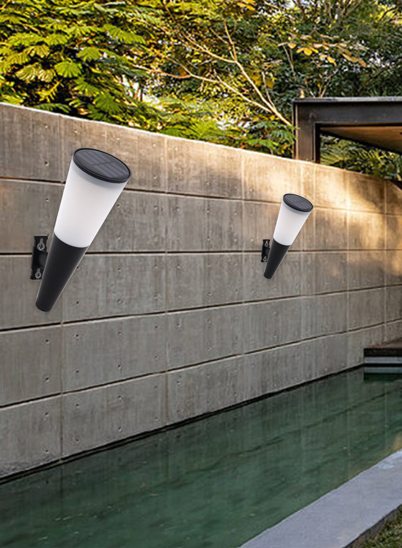 Conical Outdoor Solar Wall Sconce Plastic Nordic LED Wall Light Fixture in Black