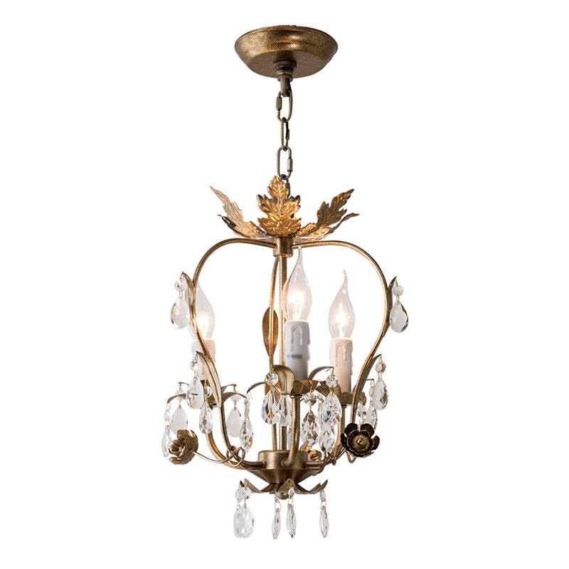 12,2 "breites Vintage Rustikalstil Kristallkronleuchter Licht 3 Licht Metallic Blatt dekoratives Schlafzimmer Anhänger Licht in Gold