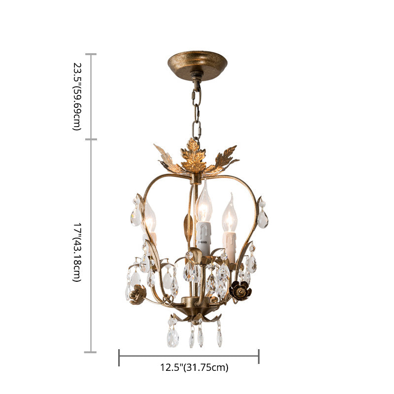 12,2 "breites Vintage Rustikalstil Kristallkronleuchter Licht 3 Licht Metallic Blatt dekoratives Schlafzimmer Anhänger Licht in Gold