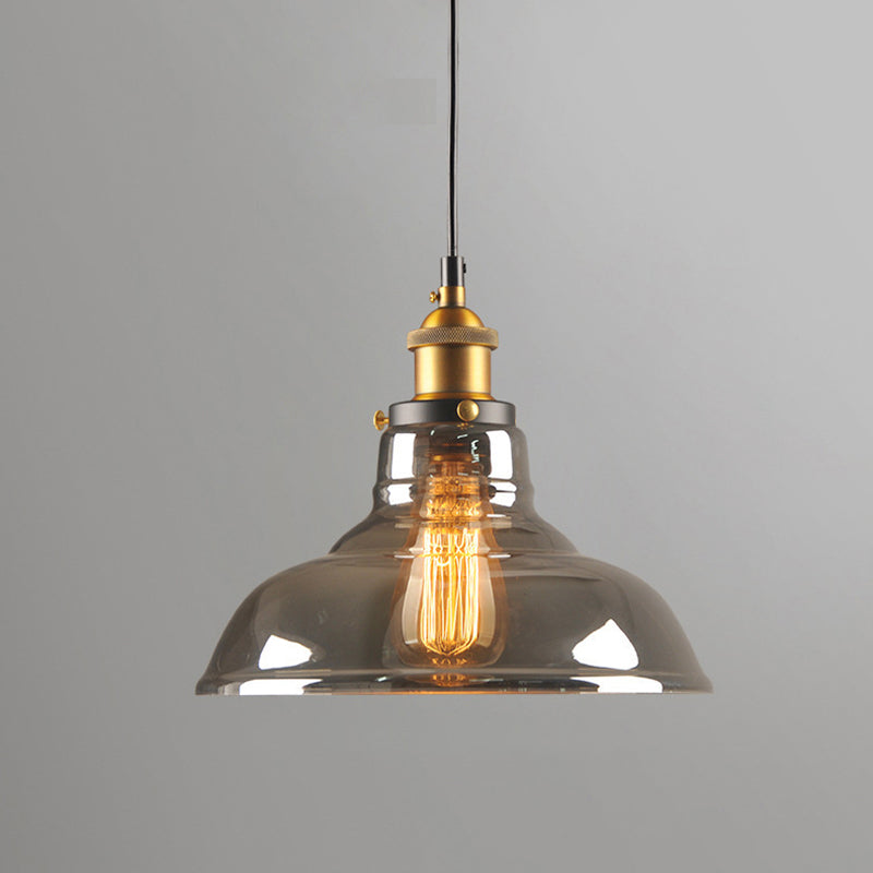 Smoke Grey Hanging Light Fixture Industrial Style Glass Barn Pendant Light Fixture