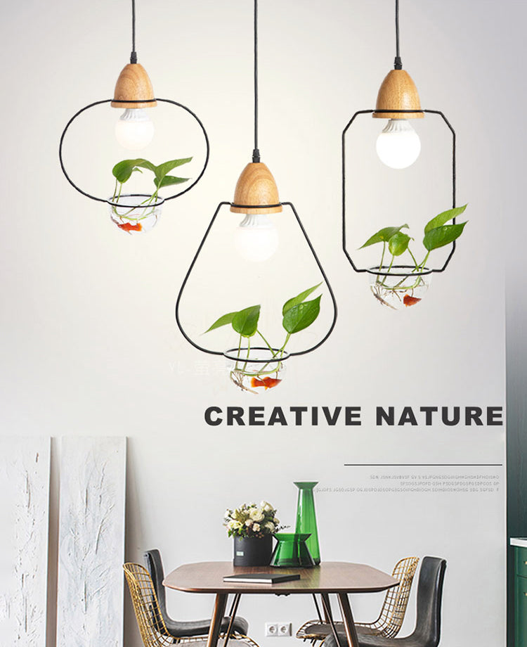 Nordic Style Hanging Light with Glass Plant Culture Dish Creative Pendant Lamp (Without Plants)