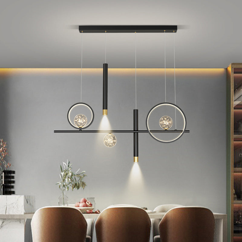 Luce a sospensione dell'isola a led nera nella moderna luce a sospensione lineare in alluminio in alluminio con ombra silicone