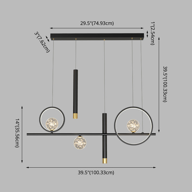 Luce a sospensione dell'isola a led nera nella moderna luce a sospensione lineare in alluminio in alluminio con ombra silicone