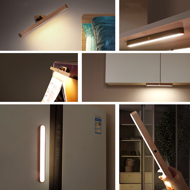 Simplicity Elongated Vanity Mirror Lights Wood Wall Light Fixtures for Bathroom