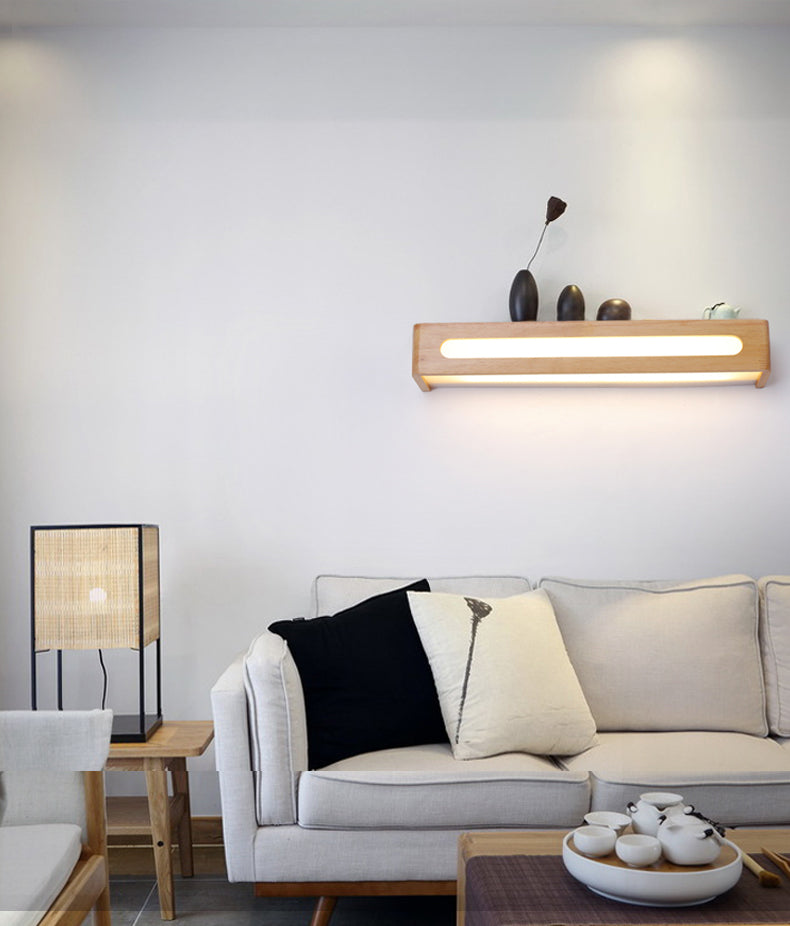 Simplicity Rectangle Vanity Mirror Lights Wood Wall Light Fixtures for Bathroom