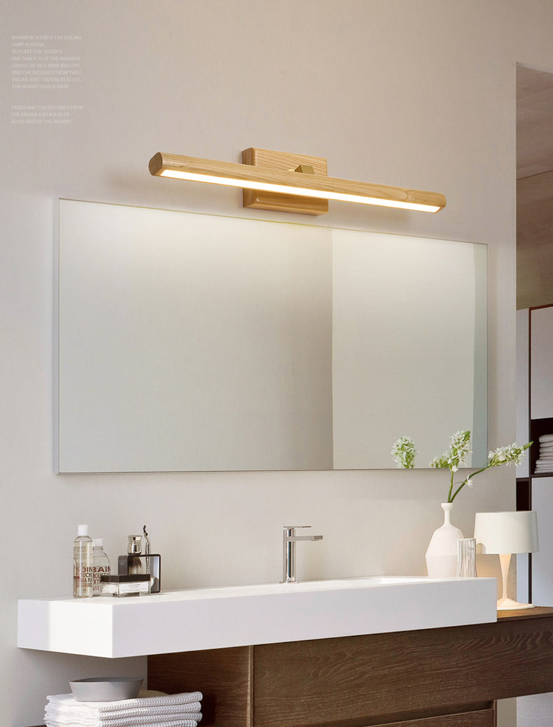 Simplicity Elongated Vanity Mirror Lights Wood Wall Light Fixtures for Bathroom