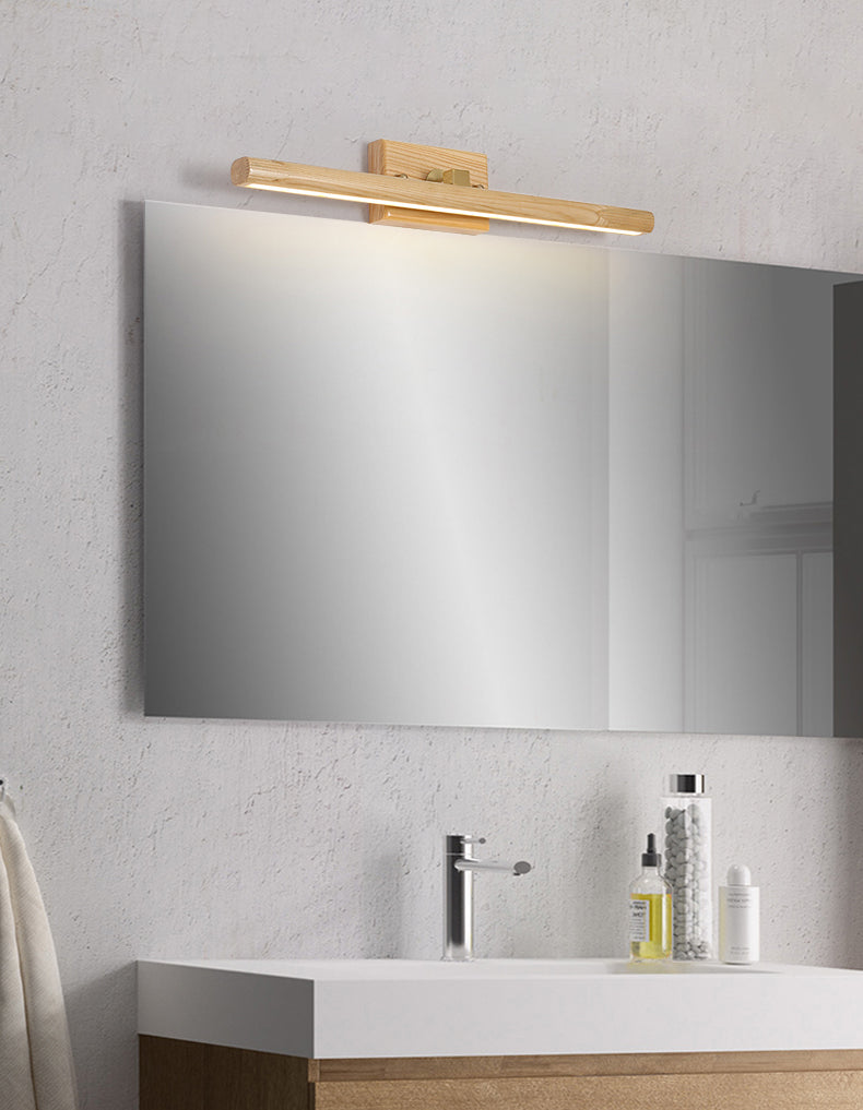 Simplicity Elongated Vanity Mirror Lights Wood Wall Light Fixtures for Bathroom