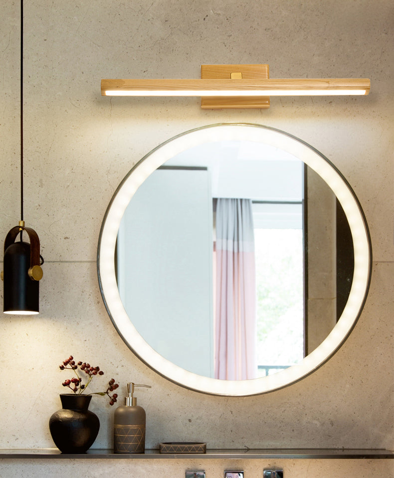 Simplicity Elongated Vanity Mirror Lights Wood Wall Light Fixtures for Bathroom