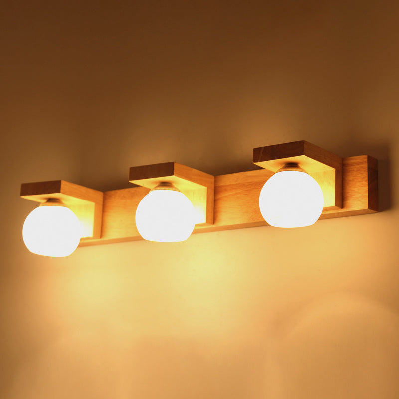 Spherical Bathroom Wall Sconce Lighting Wooden Simplicity Style Sconce Light Fixture in Wood
