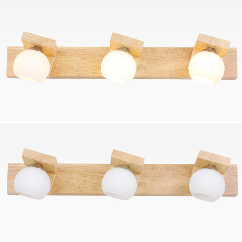 Spherical Bathroom Wall Sconce Lighting Wooden Simplicity Style Sconce Light Fixture in Wood