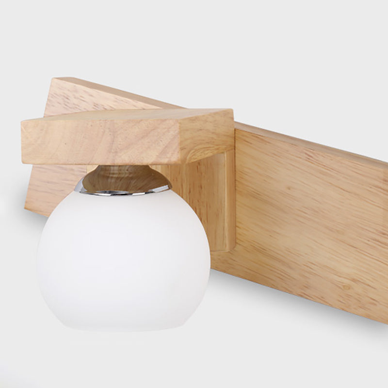 Spherical Bathroom Wall Sconce Lighting Wooden Simplicity Style Sconce Light Fixture in Wood