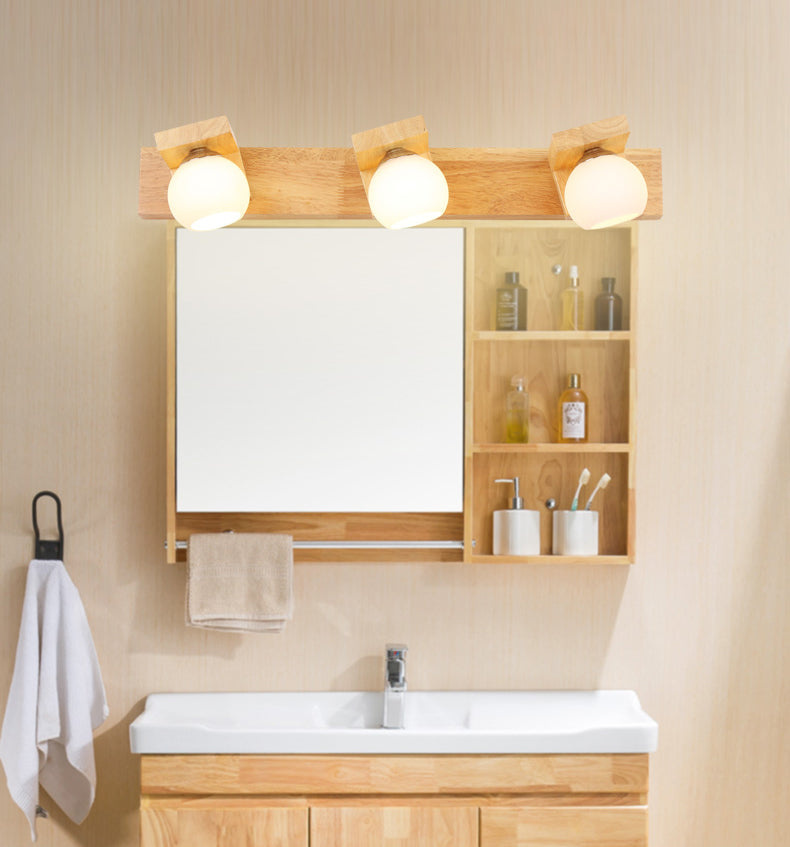Spherical Bathroom Wall Sconce Lighting Wooden Simplicity Style Sconce Light Fixture in Wood