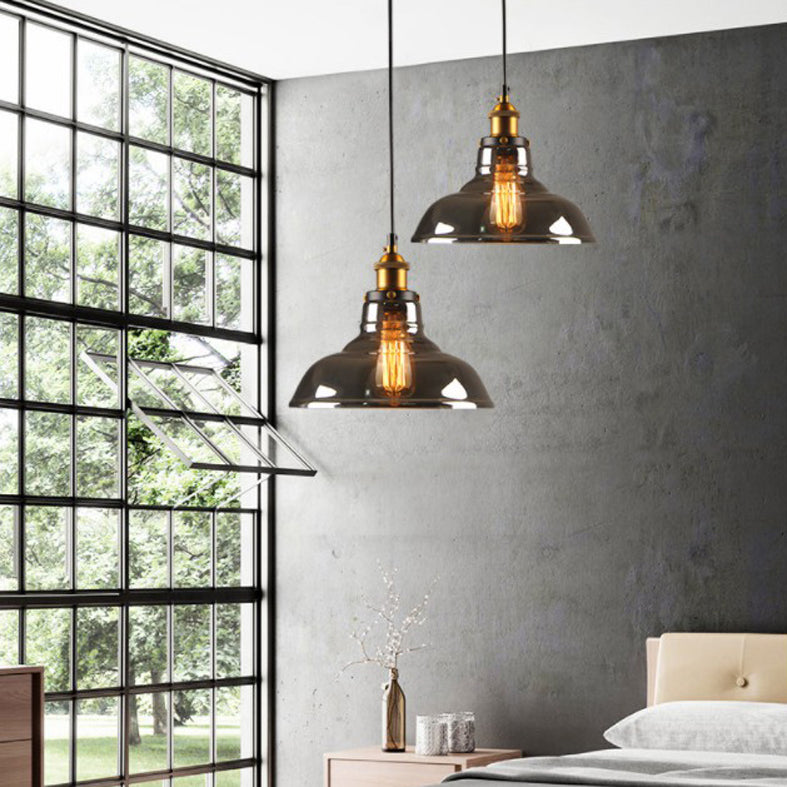 Smoke Grey Hanging Light Fixture Industrial Style Glass Barn Pendant Light Fixture