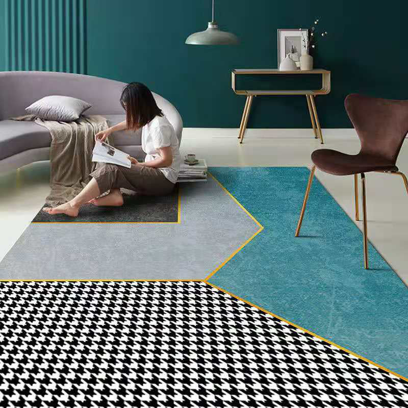 Modern Houndstooth Pattern Rug Color Mixed Polyester Carpet Stain Resistant Indoor Rug for Home Decor
