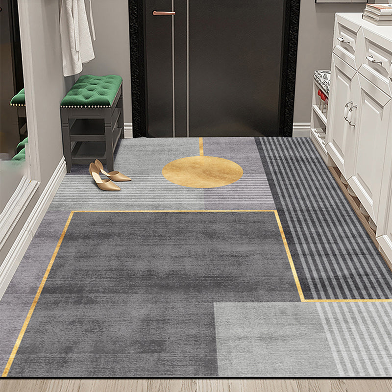 Dark Tone Simplicity Area Carpet Polyester Metal Lines Indoor Rug Anti-Slip Backing Carpet for Living Room