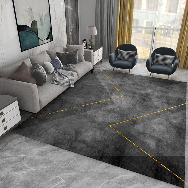 Grey Tone Modern Area Carpet Polyester Geometric Splicing Indoor Rug Anti-Slip Backing Carpet for Living Room