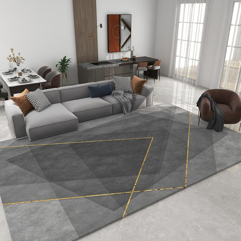 Grey Tone Modern Area Carpet Polyester Geometric Splicing Indoor Rug Anti-Slip Backing Carpet for Living Room