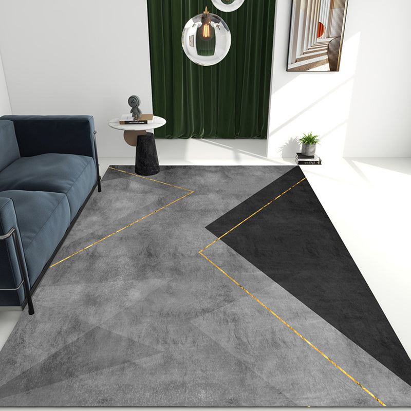 Grey Tone Modern Area Carpet Polyester Geometric Splicing Indoor Rug Anti-Slip Backing Carpet for Living Room
