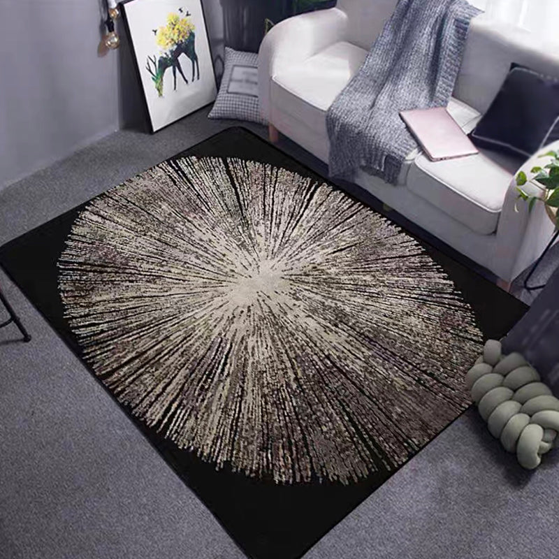 Modern Geometric Printed Rug Black Tone Polyester Area Carpet Non-Slip Backing Rug for Living Room