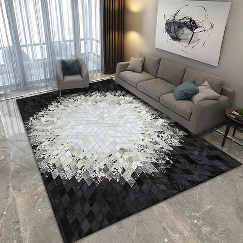Modern Geometric Printed Rug Black Tone Polyester Area Carpet Non-Slip Backing Rug for Living Room