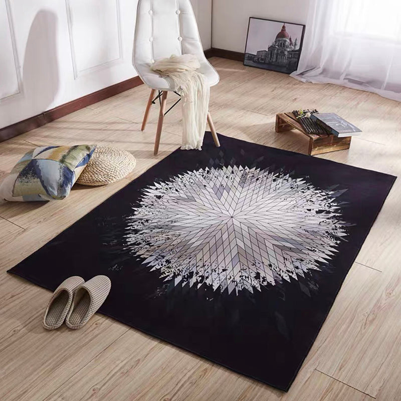 Modern Geometric Printed Rug Black Tone Polyester Area Carpet Non-Slip Backing Rug for Living Room