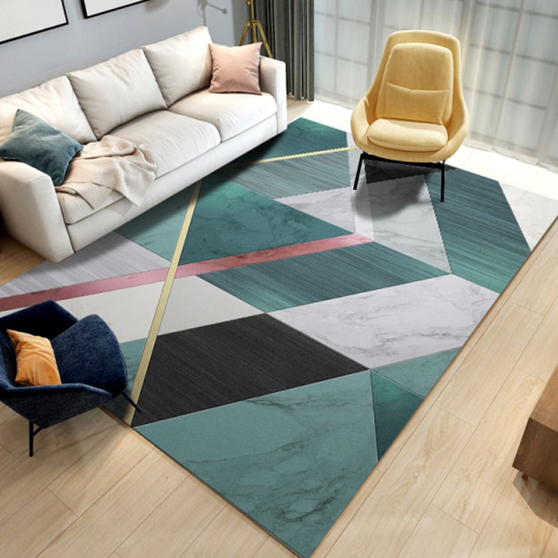 Green Tone Modern Indoor Rug Polyester Geometric Splicing Print Carpet Easy Care Rug for Home Decoration