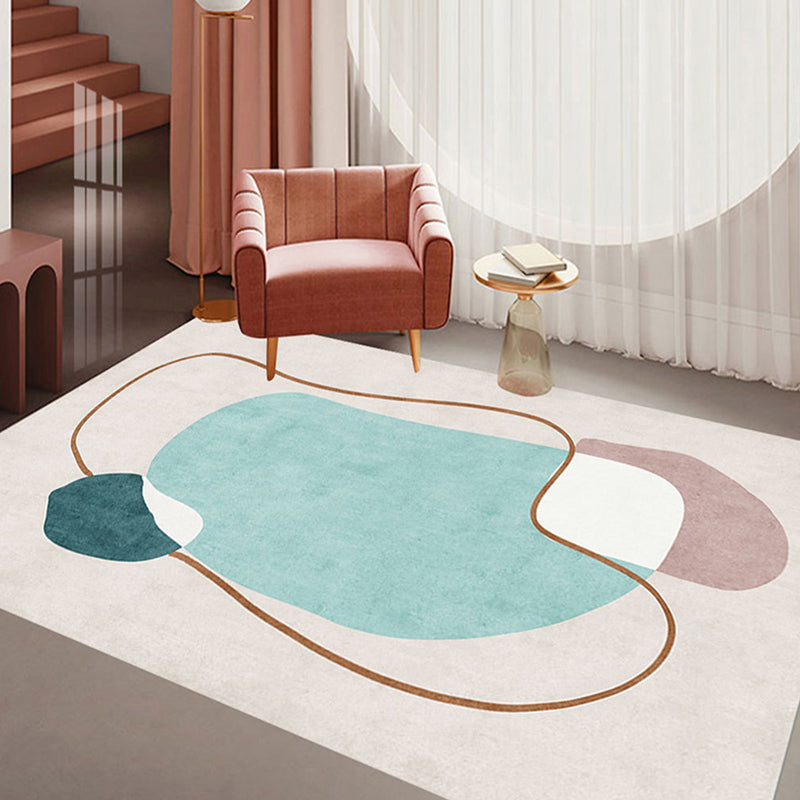 White Tone Modern Area Rug Polyester Abstract Lines Rug Non-Slip Backing Indoor Rug for Living Room