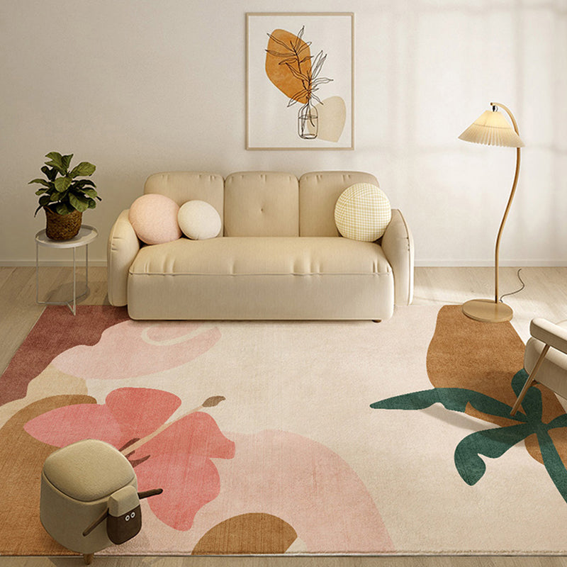 Simple Solid Color Modern Rug Polyester Color Block Splicing Area Rug Non-Slip Backing Carpet for Living Room