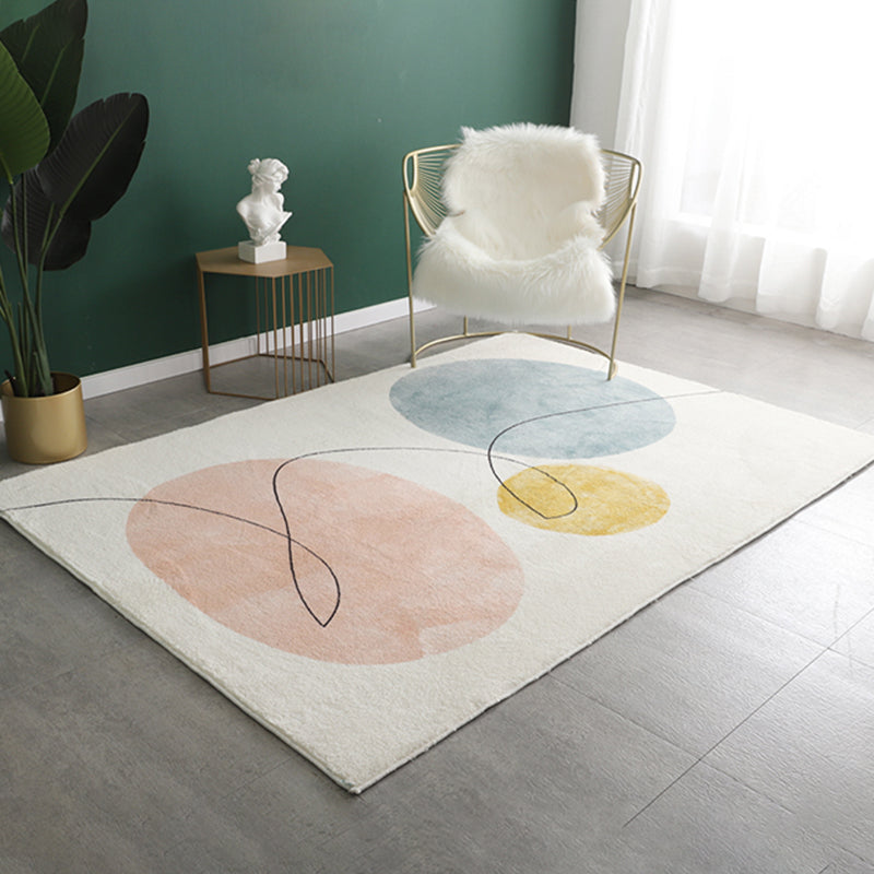 Casual Color Block Carpet White Tone Polyester Rug Anti-Slip Backing Carpet for Living Room