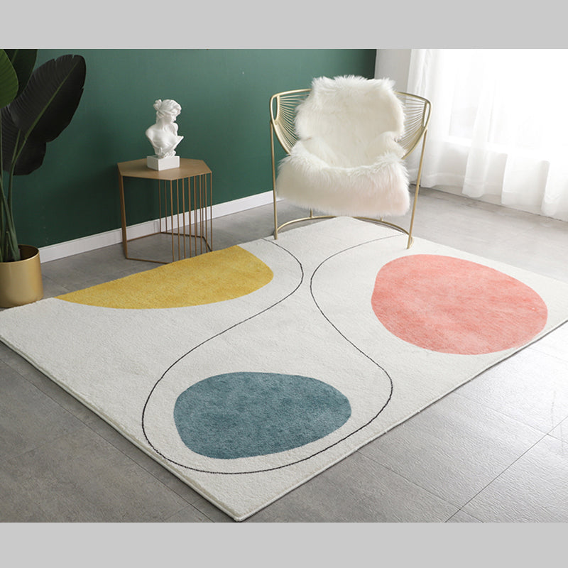 Casual Color Block Carpet White Tone Polyester Rug Anti-Slip Backing Carpet for Living Room