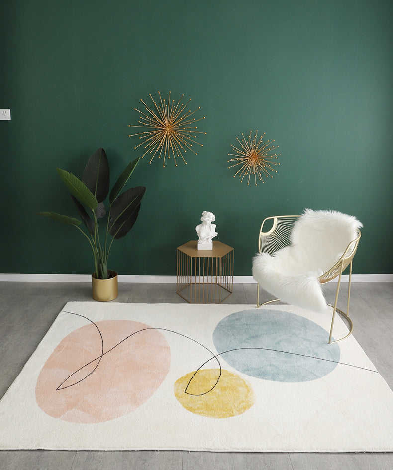 Casual Color Block Carpet White Tone Polyester Rug Anti-Slip Backing Carpet for Living Room