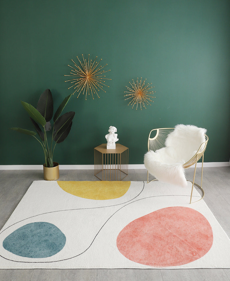 Casual Color Block Carpet White Tone Polyester Rug Anti-Slip Backing Carpet for Living Room